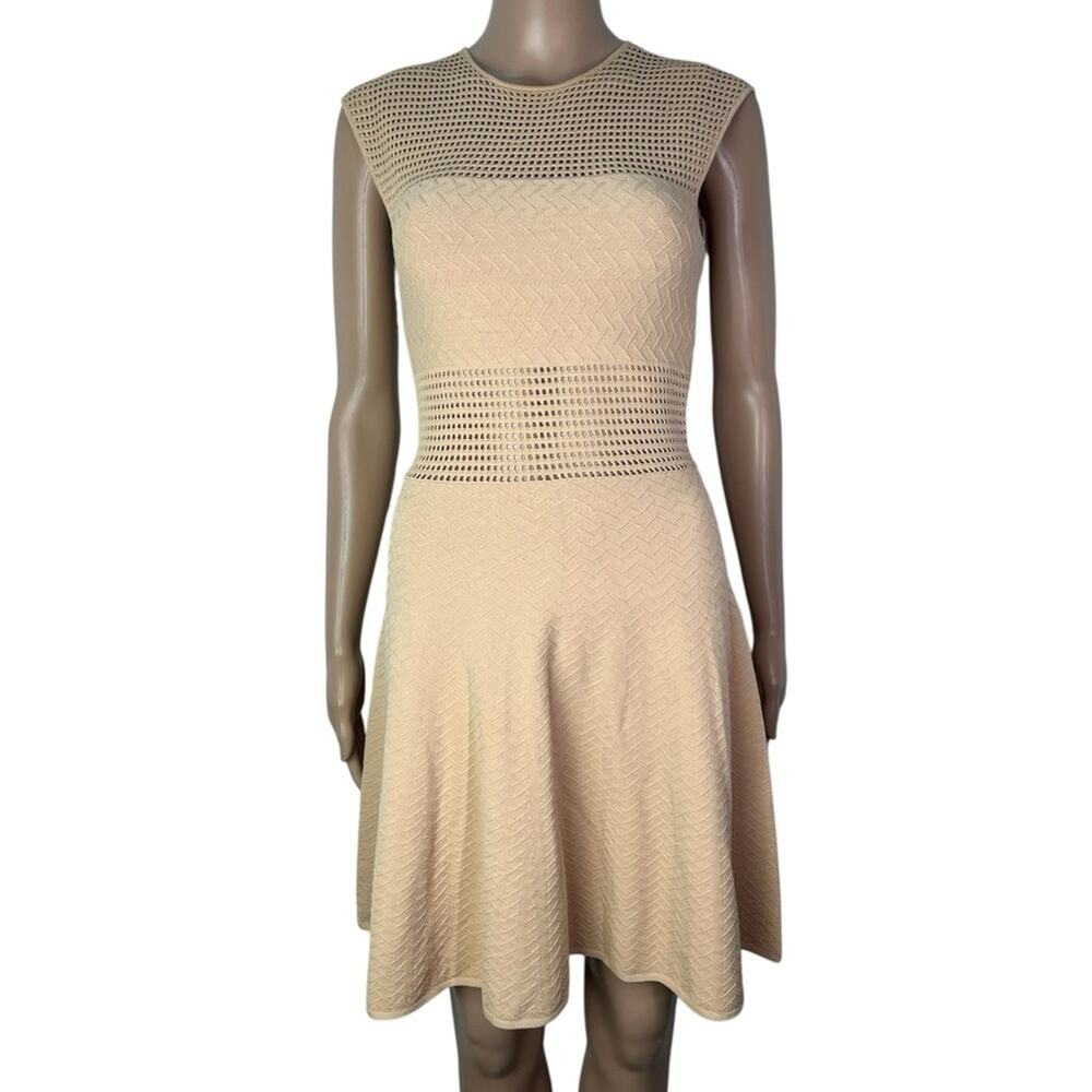 New Jay Godfrey Manley A-Line Tan Sheer Open Knit Mini Party Dress